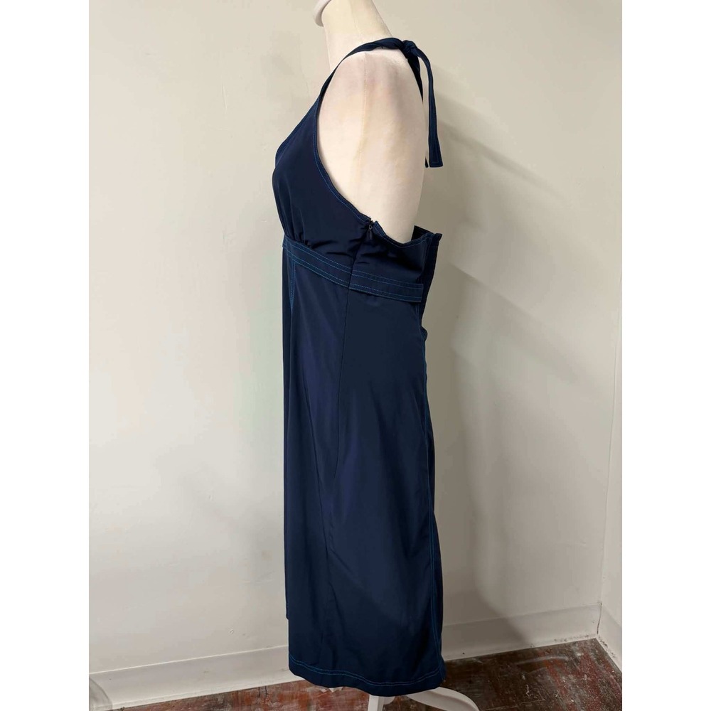 Athleta Womens 14 Navy Blue Dress Halter Midi Contrast Stitch Pockets - Picture 3 of 10